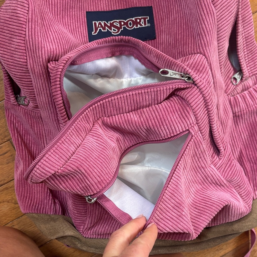 Jansport Corduroy Backpack in Pink and Brown - Picture 8 of 8
